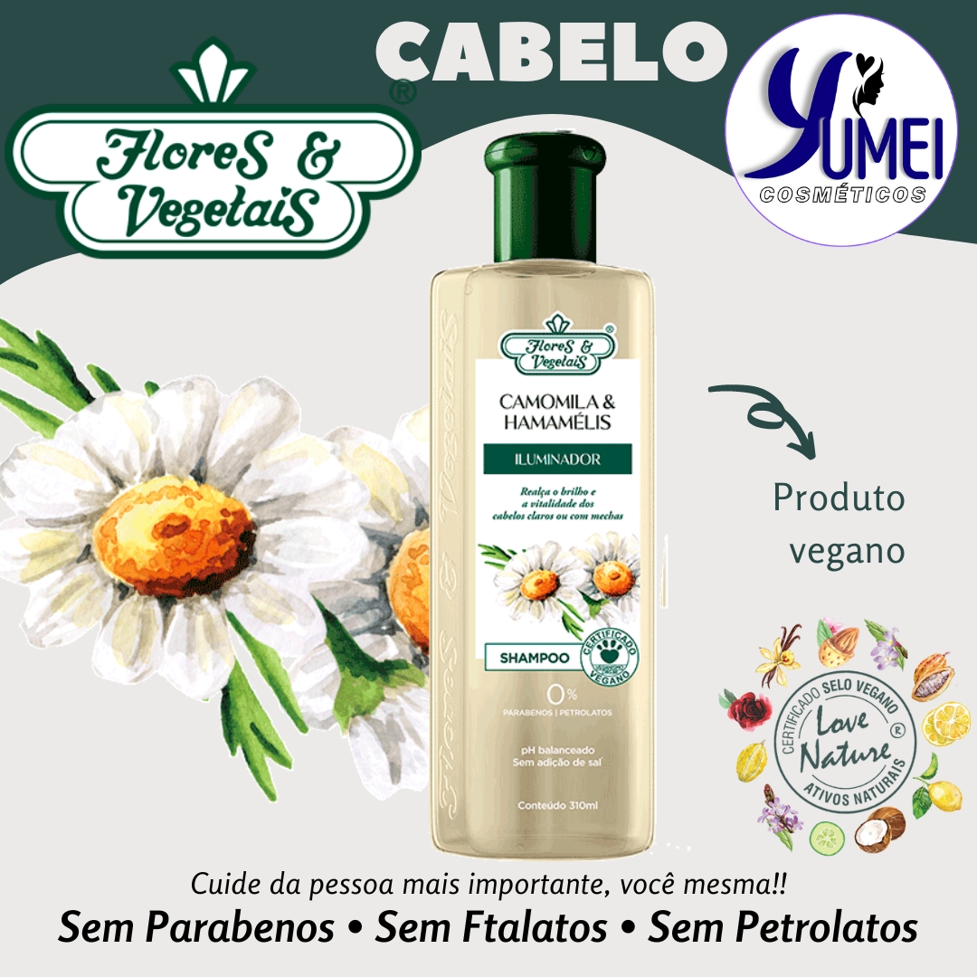 Shampoo Camomila & Hamamaélis Iluminador Flores & Vegetais 310ml - Image 2