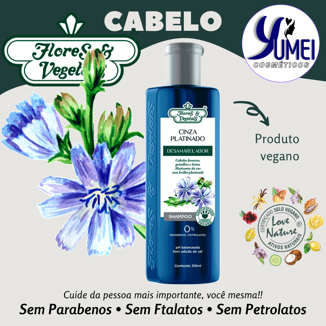 Shampoo Cinza Platinado Desamarelador Flores & Vegetais 310ml - Image 2