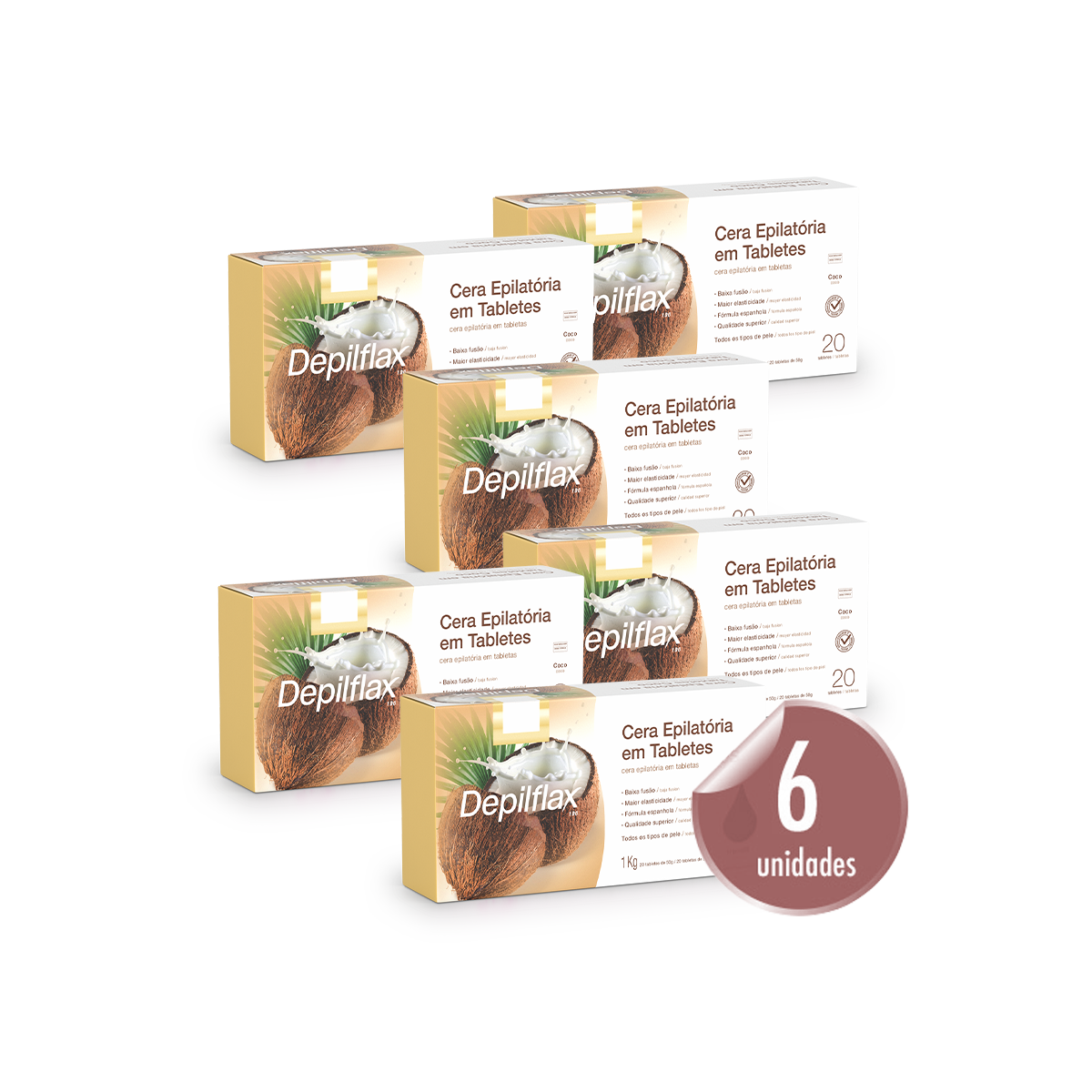Combo com 6 Ceras Quente Epilatórias Depilflax Coco de 1Kg - Image 2