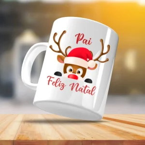 Caneca Alce de Natal  -  Nome Família Personalizado
