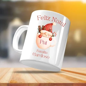 Caneca Gnomo de Natal - Nome Família Personalizado