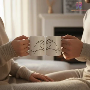 Conjunto de Canecas Personalizadas - Mãos a fazer Coração com Nome