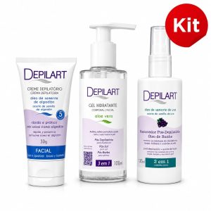 KIT CREME DEPILATORIO FACIAL 30G + GEL HIDRATANTE ALOE VERA 100ML + REMOVEDOR UVA 120ML
